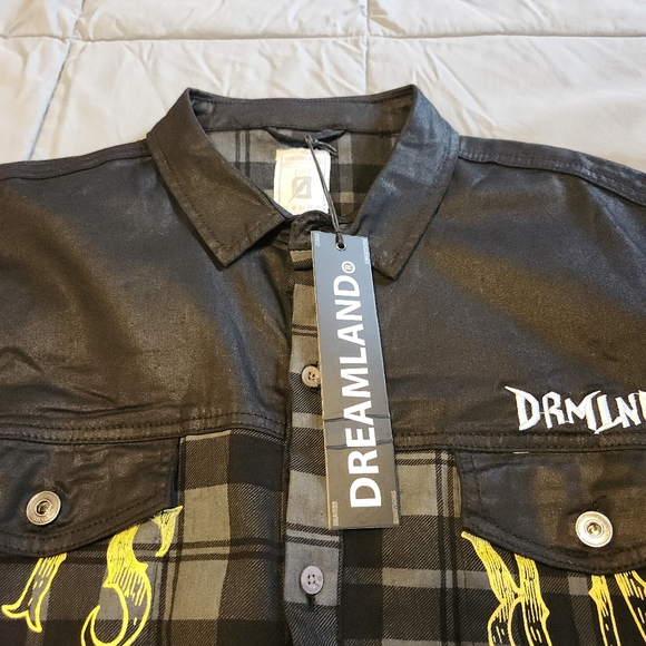 DREAMLAND WAR DUB PLAID/DENIM SHIRT BUTTON  BLACK/GRY PLAID SHACKET MENS 4XL NWT - Picture 5 of 15